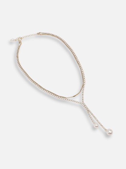 SILVER PLATED PARTY DESIGNER STONE LAYERED NECKLACE FOR WOMEN