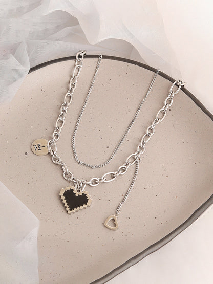 SILVER PLATED PARTY DESIGNER STONE LAYERED NECKLACE FOR WOMEN