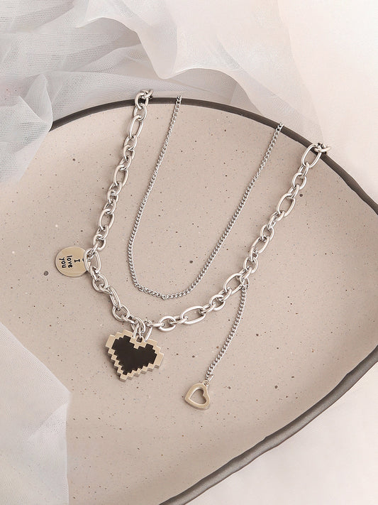 SILVER PLATED PARTY DESIGNER STONE LAYERED NECKLACE FOR WOMEN