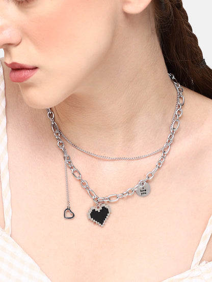 SILVER PLATED PARTY DESIGNER STONE LAYERED NECKLACE FOR WOMEN