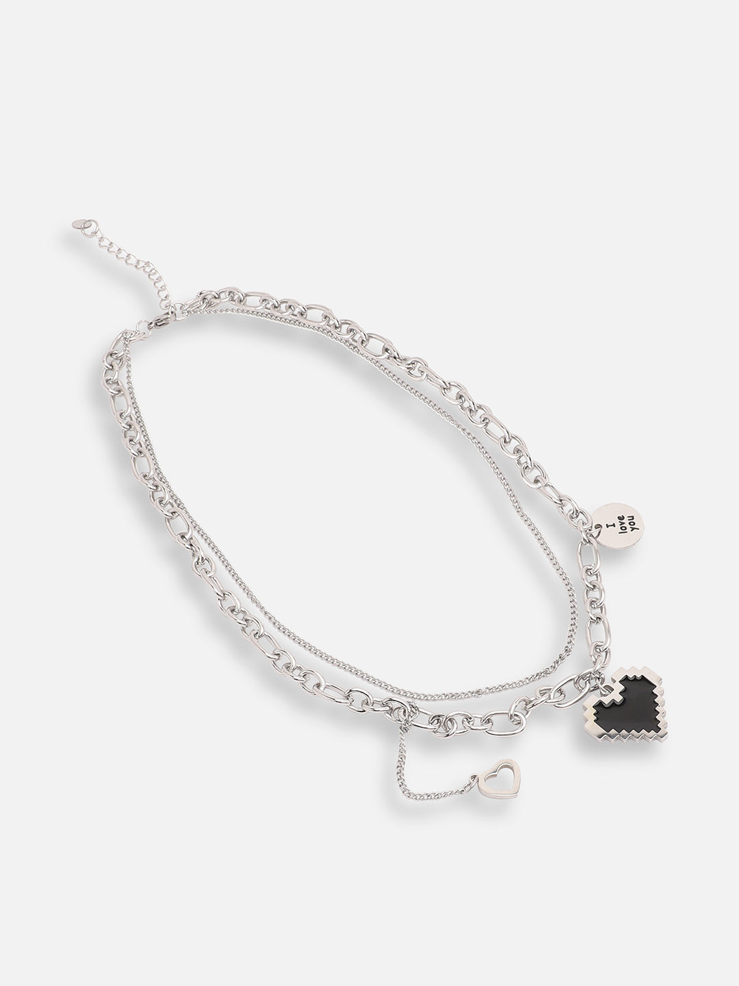 SILVER PLATED PARTY DESIGNER STONE LAYERED NECKLACE FOR WOMEN