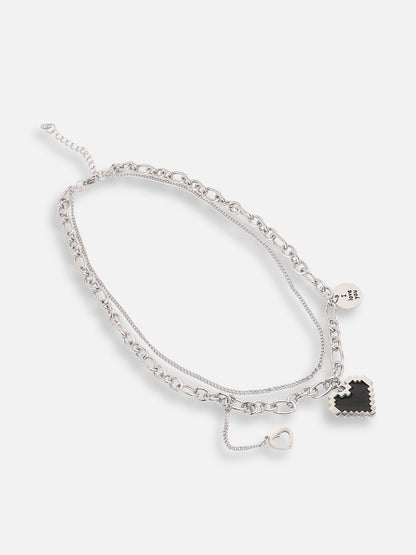 SILVER PLATED PARTY DESIGNER STONE LAYERED NECKLACE FOR WOMEN