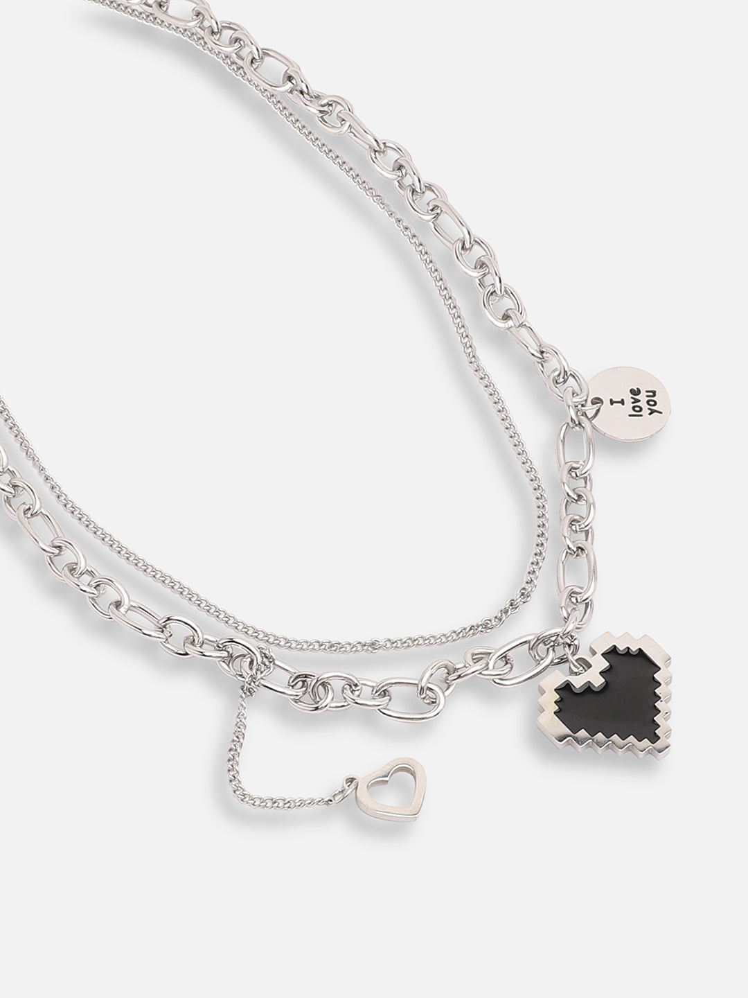 SILVER PLATED PARTY DESIGNER STONE LAYERED NECKLACE FOR WOMEN