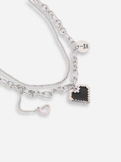 SILVER PLATED PARTY DESIGNER STONE LAYERED NECKLACE FOR WOMEN