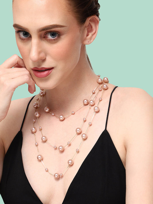 GOLD PLATED PARTY PEARLS LAYERED NECKLACE FOR WOMEN