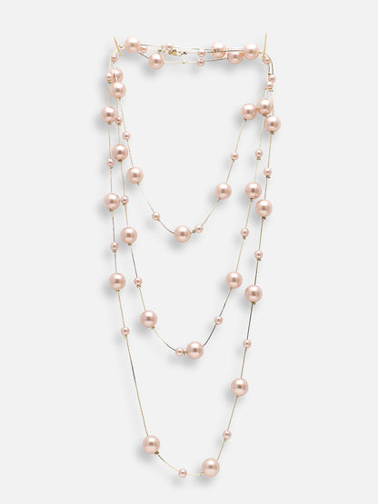 GOLD PLATED PARTY PEARLS LAYERED NECKLACE FOR WOMEN