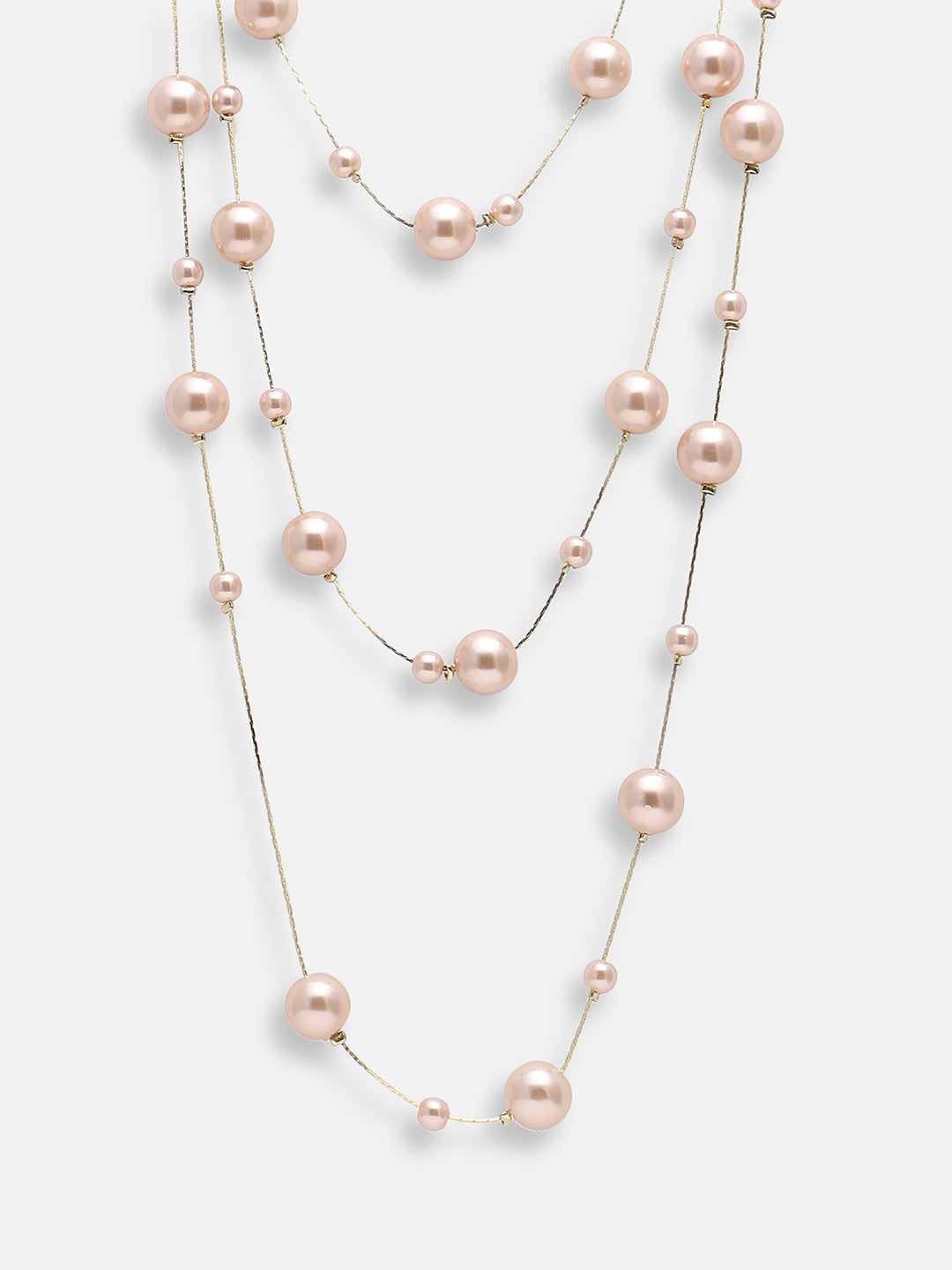 GOLD PLATED PARTY PEARLS LAYERED NECKLACE FOR WOMEN