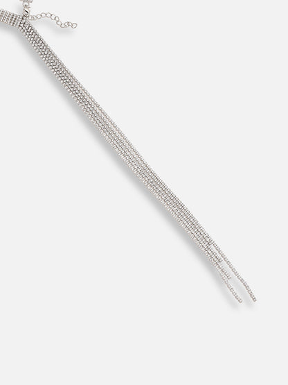 SILVER PLATED PARTY DESIGNER STONE LONG NECKLACE FOR WOMEN