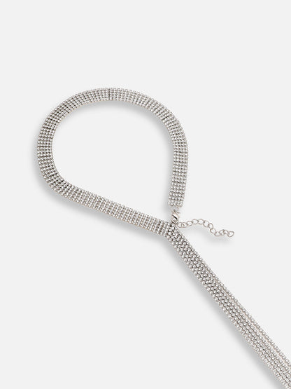 SILVER PLATED PARTY DESIGNER STONE LONG NECKLACE FOR WOMEN