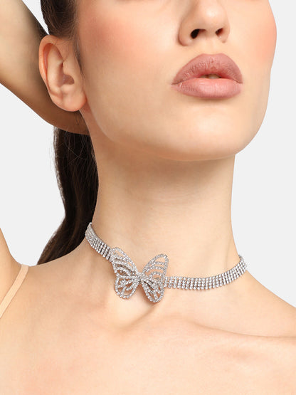SILVER PLATED PARTY DESIGNER STONE CHOKER NECKLACE FOR WOMEN