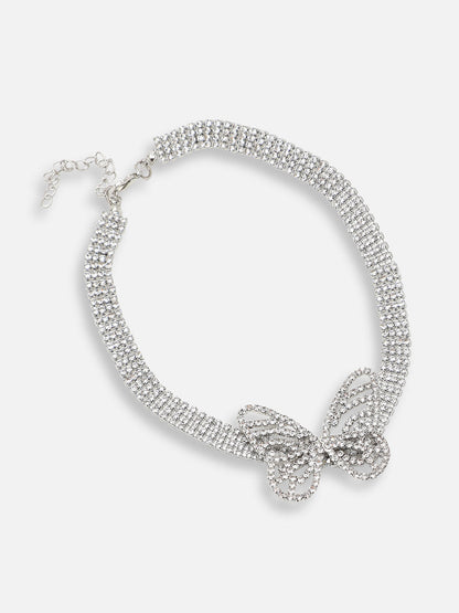 SILVER PLATED PARTY DESIGNER STONE CHOKER NECKLACE FOR WOMEN