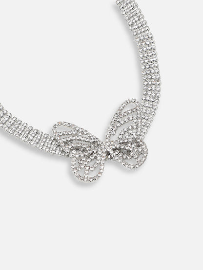 SILVER PLATED PARTY DESIGNER STONE CHOKER NECKLACE FOR WOMEN
