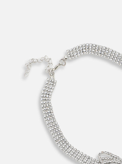 SILVER PLATED PARTY DESIGNER STONE CHOKER NECKLACE FOR WOMEN