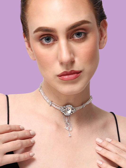 GOLD PLATED PARTY DESIGNER STONE CHOKER NECKLACE FOR WOMEN