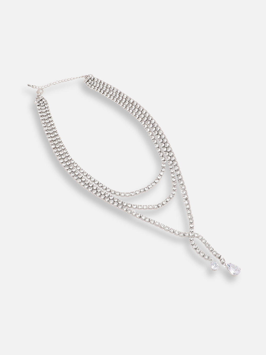 SILVER PLATED PARTY DESIGNER STONE LAYERED NECKLACE FOR WOMEN