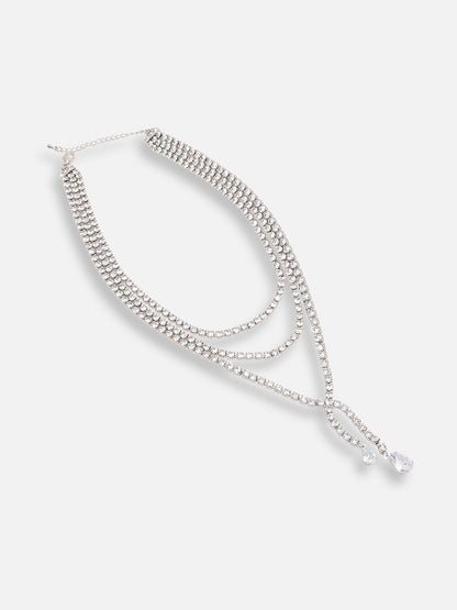 SILVER PLATED PARTY DESIGNER STONE LAYERED NECKLACE FOR WOMEN