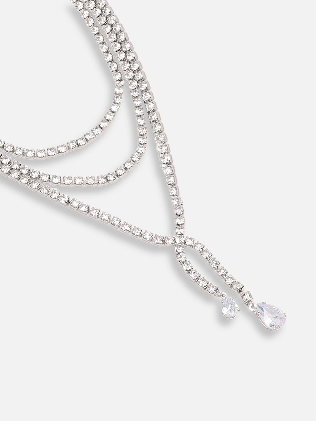 SILVER PLATED PARTY DESIGNER STONE LAYERED NECKLACE FOR WOMEN