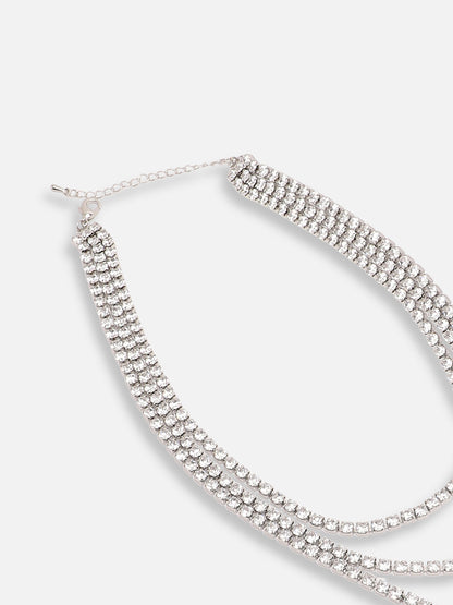 SILVER PLATED PARTY DESIGNER STONE LAYERED NECKLACE FOR WOMEN