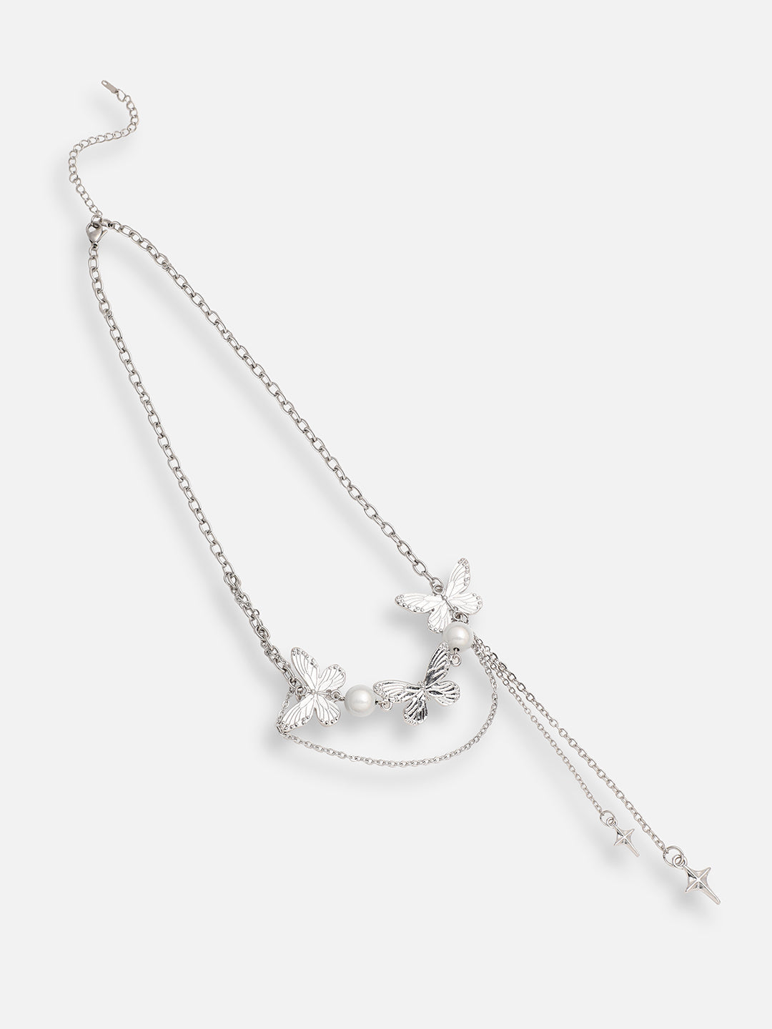 SILVER PLATED PARTY DESIGNER STONE LAYERED NECKLACE FOR WOMEN