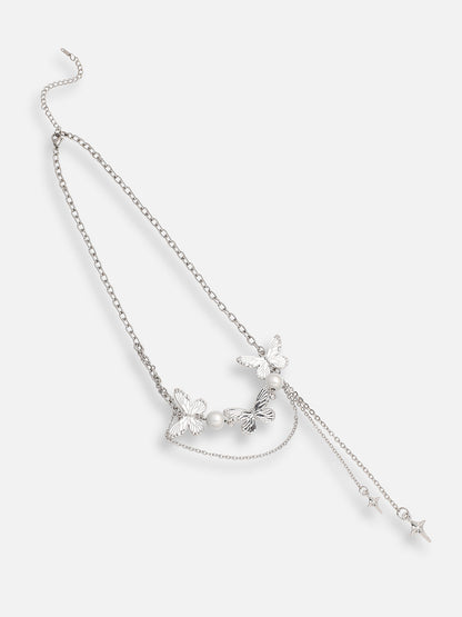 SILVER PLATED PARTY DESIGNER STONE LAYERED NECKLACE FOR WOMEN