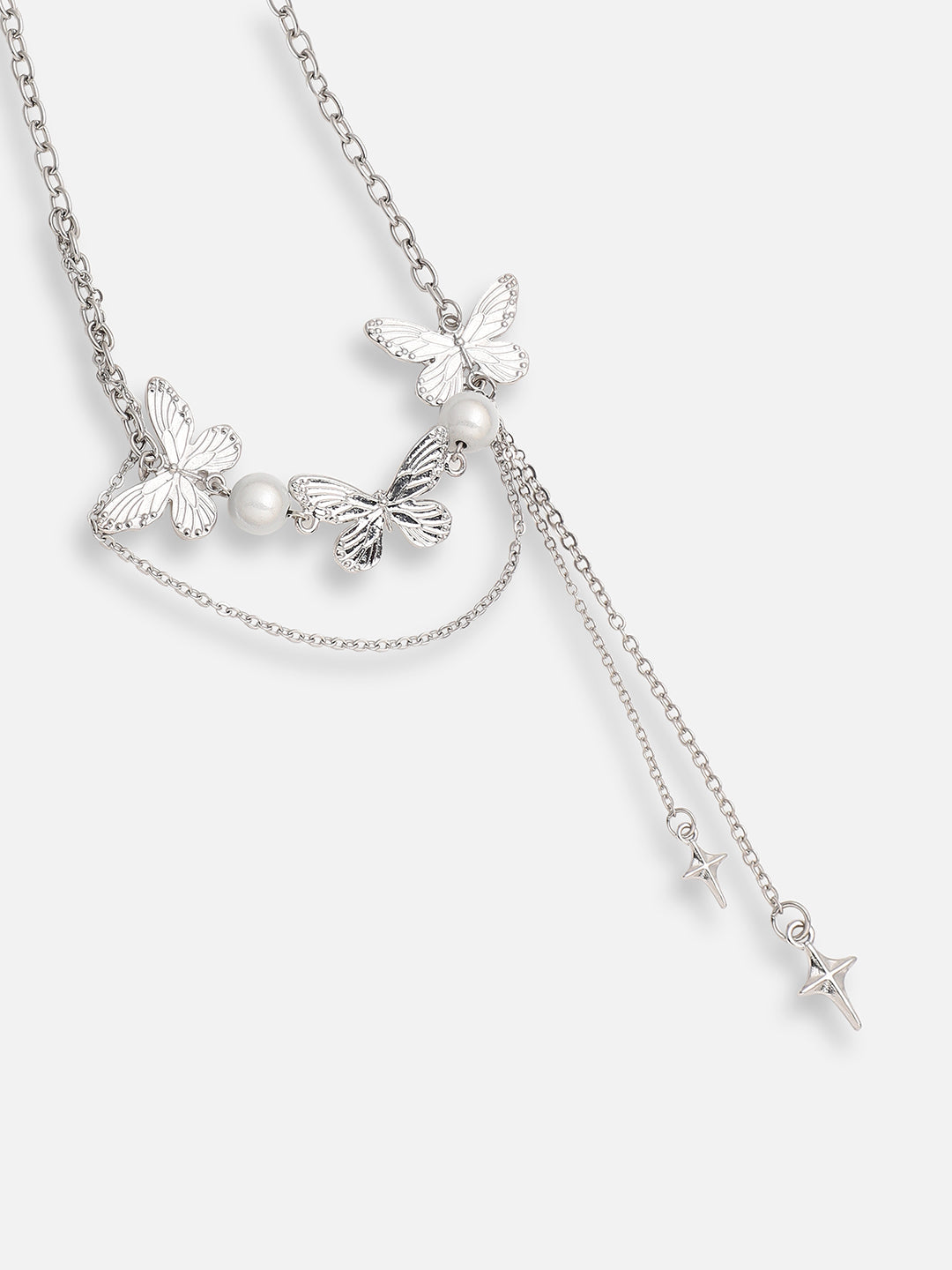 SILVER PLATED PARTY DESIGNER STONE LAYERED NECKLACE FOR WOMEN