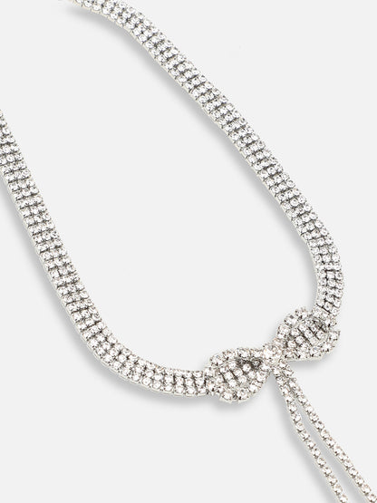 SILVER PLATED PARTY DESIGNER STONE LONG NECKLACE FOR WOMEN