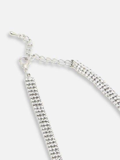 SILVER PLATED PARTY DESIGNER STONE LONG NECKLACE FOR WOMEN