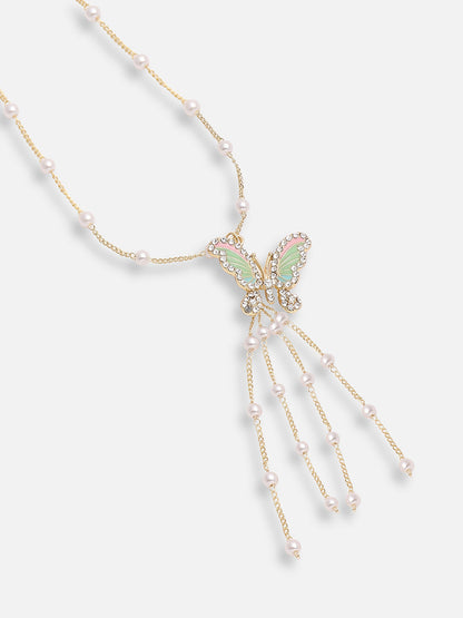 GOLD PLATED PARTY PEARLS LONG NECKLACE FOR WOMEN