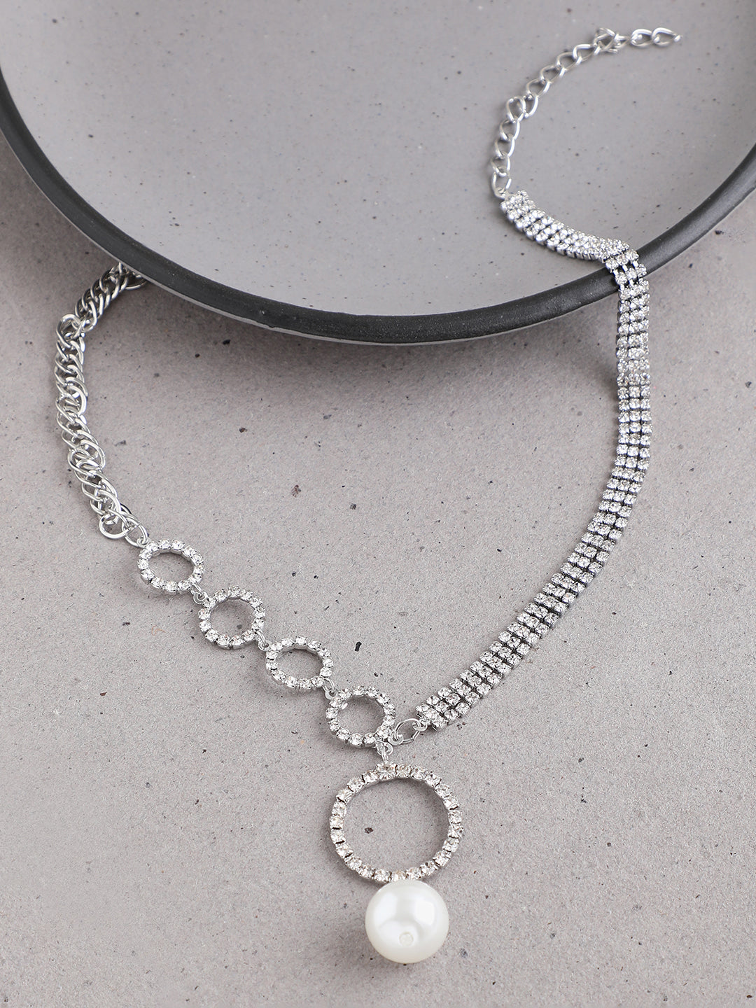 SILVER PLATED PARTY DESIGNER STONE LONG NECKLACE FOR WOMEN