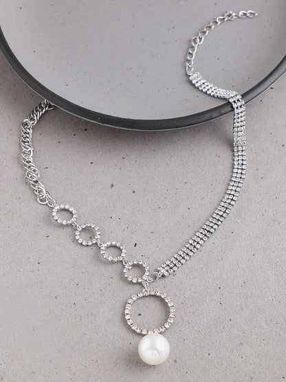 SILVER PLATED PARTY DESIGNER STONE LONG NECKLACE FOR WOMEN