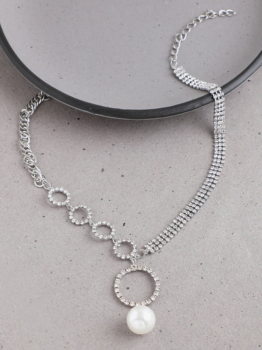 SILVER PLATED PARTY DESIGNER STONE LONG NECKLACE FOR WOMEN