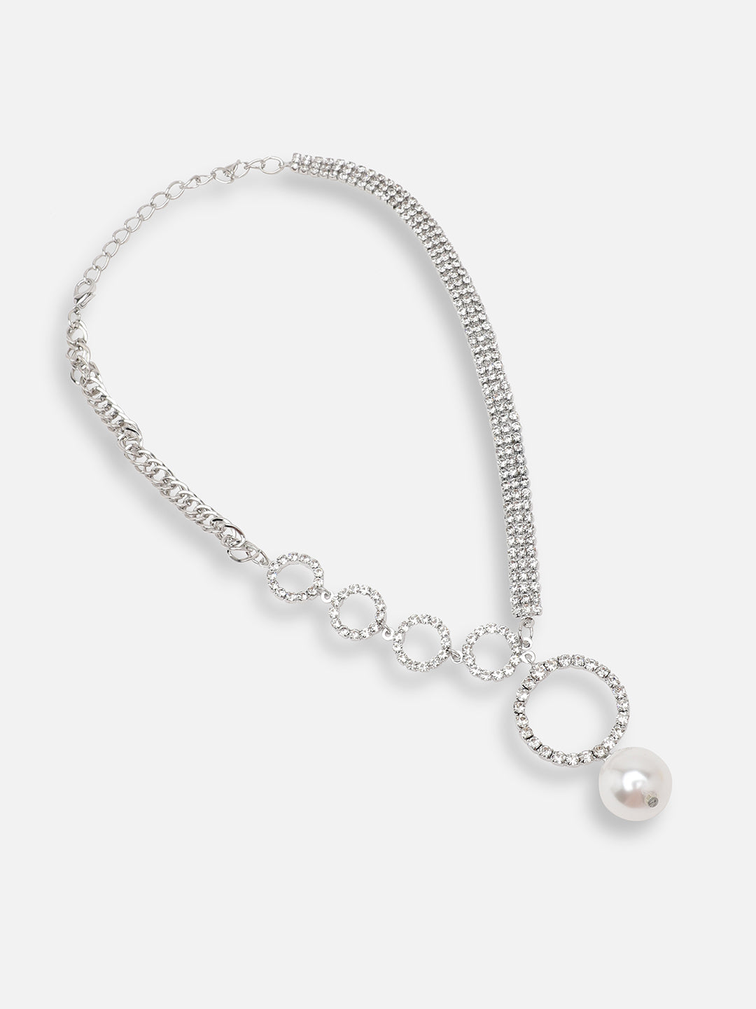 SILVER PLATED PARTY DESIGNER STONE LONG NECKLACE FOR WOMEN