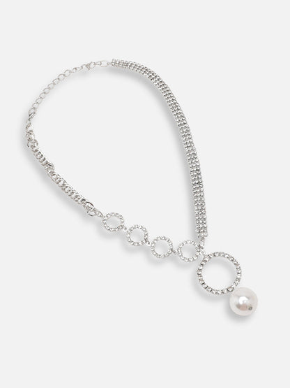 SILVER PLATED PARTY DESIGNER STONE LONG NECKLACE FOR WOMEN