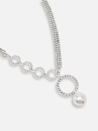 SILVER PLATED PARTY DESIGNER STONE LONG NECKLACE FOR WOMEN