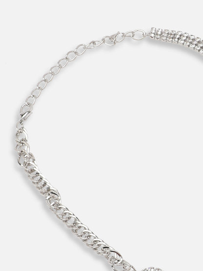 SILVER PLATED PARTY DESIGNER STONE LONG NECKLACE FOR WOMEN