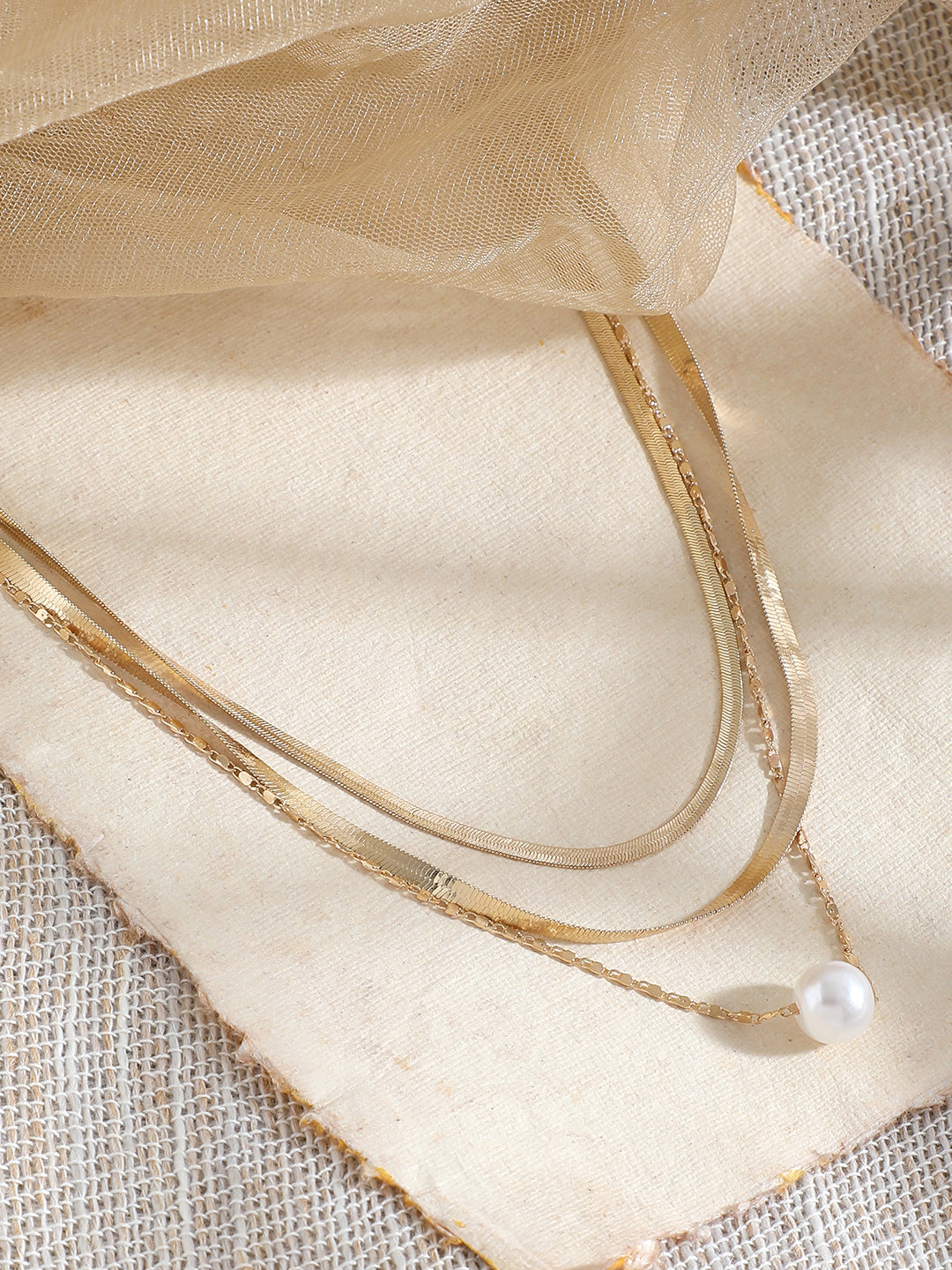 GOLD PLATED CASUAL PEARLS LAYERED NECKLACE FOR WOMEN