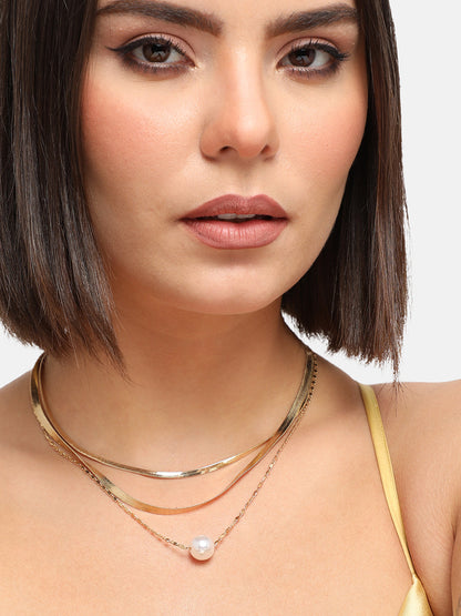 GOLD PLATED CASUAL PEARLS LAYERED NECKLACE FOR WOMEN