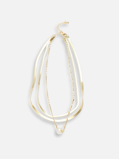 GOLD PLATED CASUAL PEARLS LAYERED NECKLACE FOR WOMEN