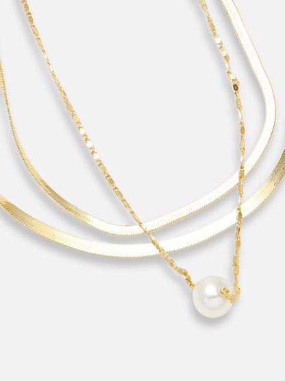 GOLD PLATED CASUAL PEARLS LAYERED NECKLACE FOR WOMEN