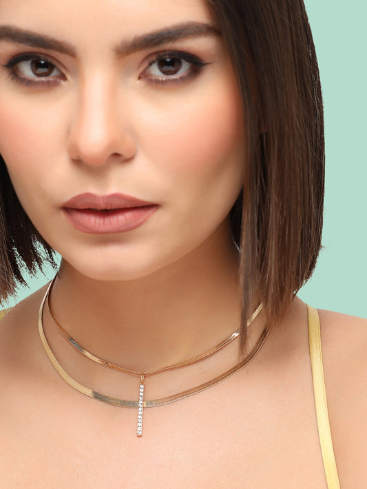 GOLD PLATED CASUAL DESIGNER STONE LAYERED NECKLACE FOR WOMEN