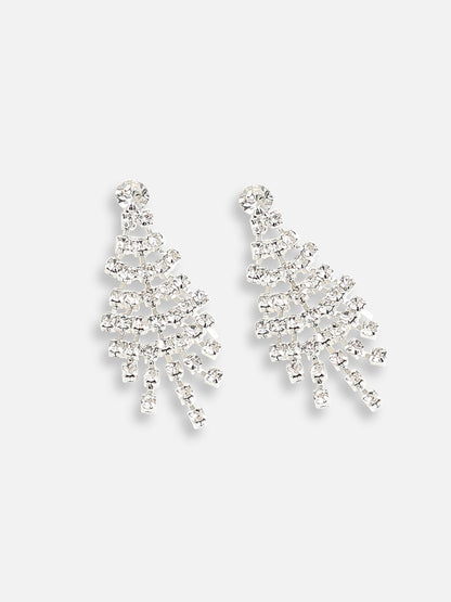 SILVER PLATED PARTY DESIGNER STONE NECKLACE AND EARRING SET FOR WOMEN