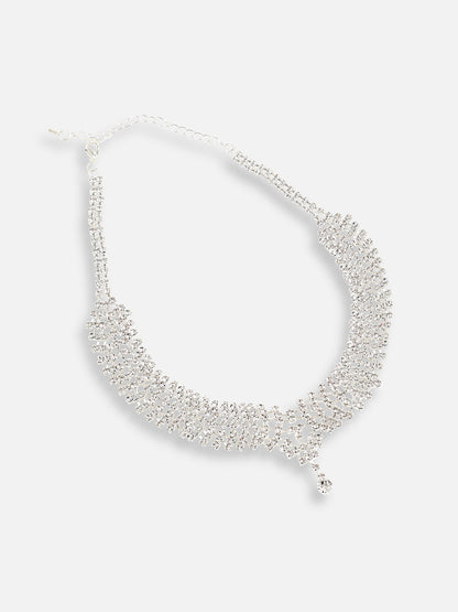 SILVER PLATED PARTY DESIGNER STONE NECKLACE AND EARRING SET FOR WOMEN
