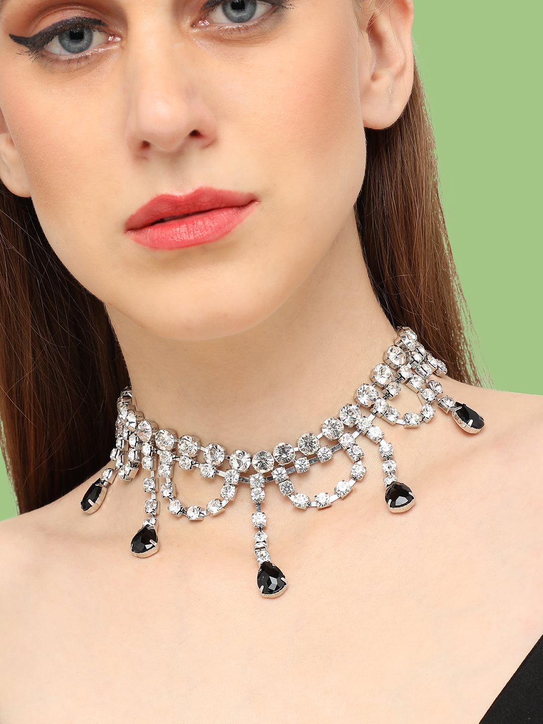 GOLD PLATED PARTY DESIGNER STONE STATEMENT NECKLACE FOR WOMEN