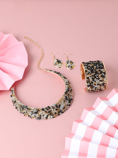 GOLD PLATED PARTY DESIGNER STONE NECKLACE AND EARRING SET FOR WOMEN