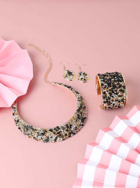 GOLD PLATED PARTY DESIGNER STONE NECKLACE AND EARRING SET FOR WOMEN