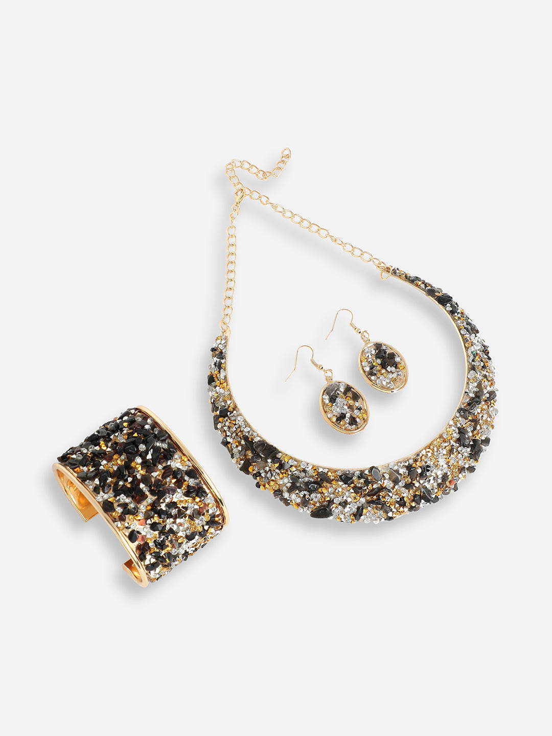 GOLD PLATED PARTY DESIGNER STONE NECKLACE AND EARRING SET FOR WOMEN