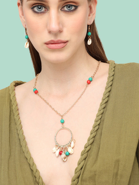 GOLD PLATED PARTY DESIGNER STONE NECKLACE AND EARRING SET FOR WOMEN