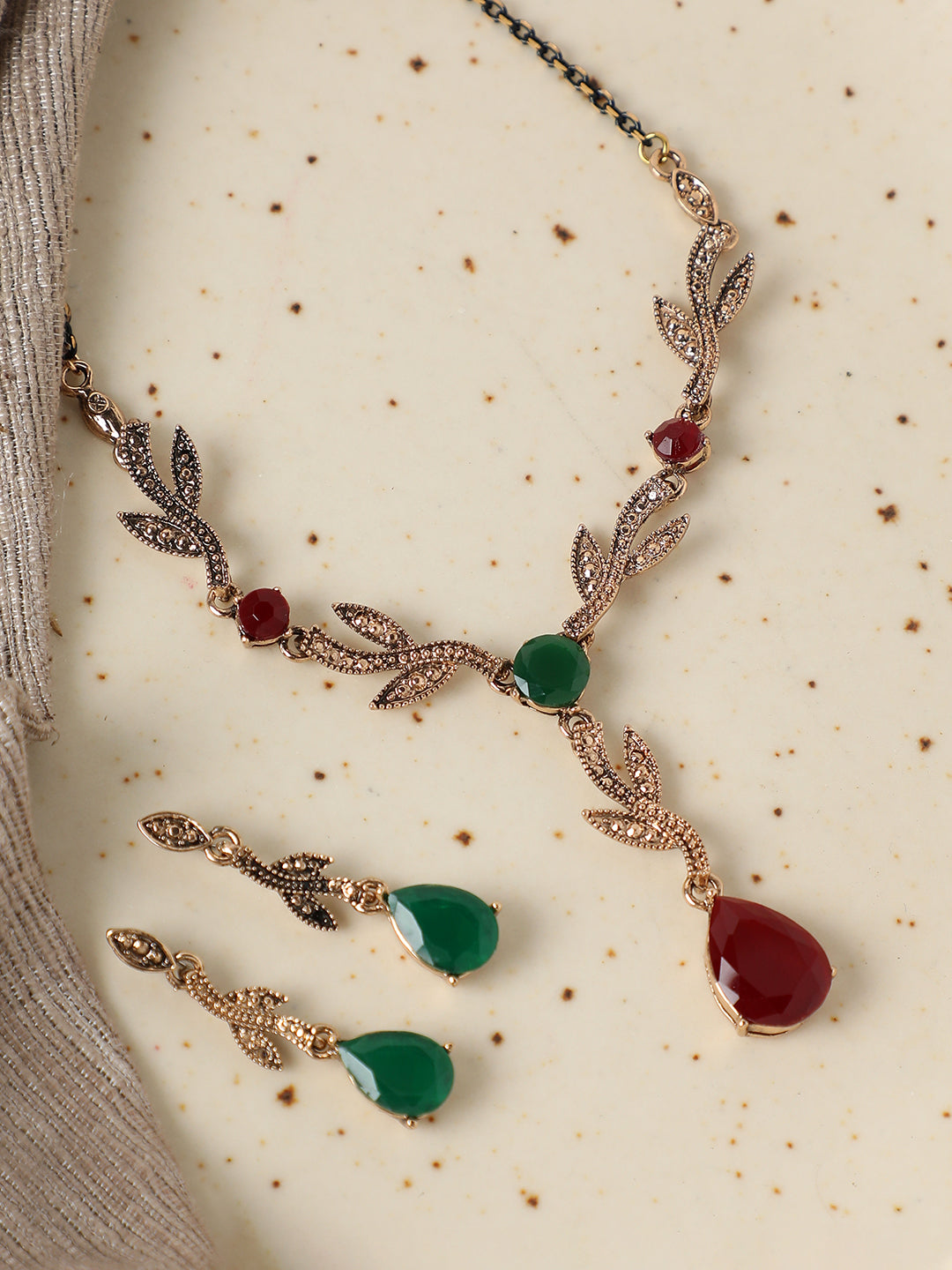 GOLD PLATED PARTY DESIGNER STONE NECKLACE AND EARRING SET FOR WOMEN