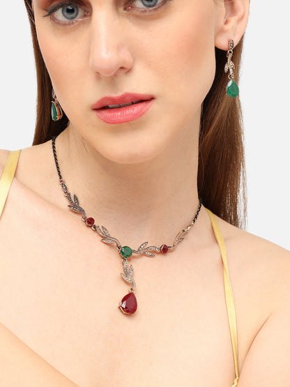 GOLD PLATED PARTY DESIGNER STONE NECKLACE AND EARRING SET FOR WOMEN
