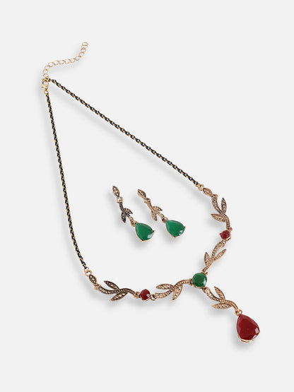 GOLD PLATED PARTY DESIGNER STONE NECKLACE AND EARRING SET FOR WOMEN
